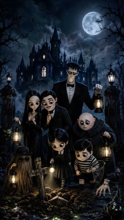 a group of people dressed up in halloween costumes Halloween Family Cameos Adams Family Aesthetic, Addams Family Art, Adams Family, Family Inspiration, black