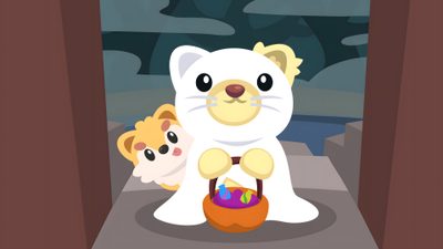 a cartoon cat holding a basket with an easter egg in it and another cat standing next to it Adopt Me Halloween Adopt Me Official Art, Adopt Me, Types Of Dragons, Ghost Cat, Cat Names, dark olive green