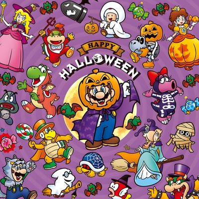 an image of halloween stickers on a purple background Halloween Mario Mario Fall, Donkey Kong Halloween, Mario Halloween Background, Halloween Mario, gray