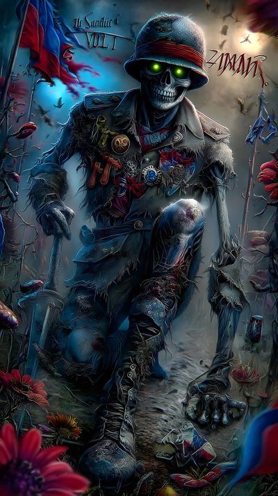 a painting of a zombie soldier sitting on the ground Halloween Zombie Gunship Zombie, Tattoo Museum, Rapper Art, Best Gaming, Horror Artwork, dark slate gray