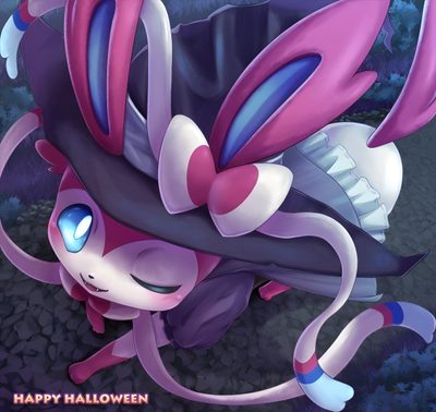 an image of a cartoon character with bunny ears Halloween Sylveon Hd Vampire Sylveon, Sylveon Maid, Dark Sylveon, Sylveon Halloween, dark slate blue