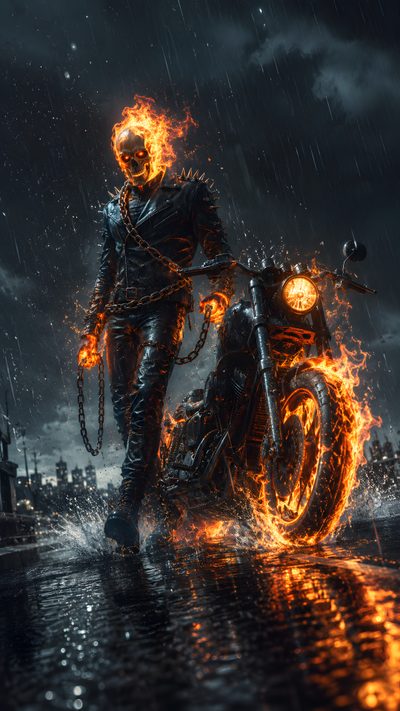 a man riding on the back of a motorcycle covered in fire while it's raining Halloween Motorcycle Epic, Alcohol Pictures, 3d Superhero, Dc Comics Vs Marvel, Ghost Rider, dark slate gray
