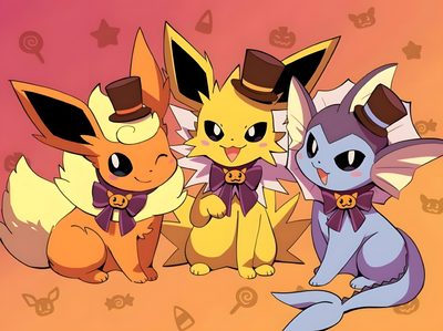 the pokemons are all dressed up for halloween Eevee Evolutions Halloween Eevee Evolutions Halloween, Thanksgiving Eevee, Cute Eevee Halloween, peru