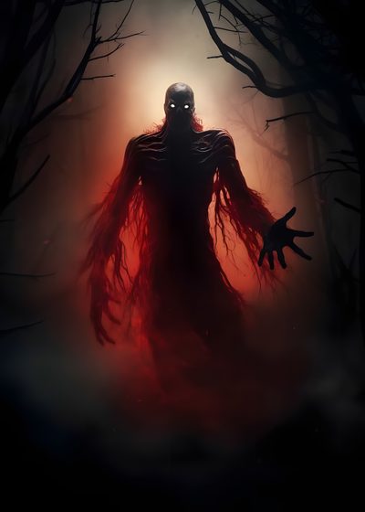 a scary looking man in the woods with his hands out to light up something red Halloween Monsters Scary Monsters, Matte Gloss, Fantasy Male, Scary Halloween, Dark Fantasy Art, black