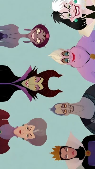 several people are standing in a circle with their heads turned to look like they're talking Halloween Villains Halloween, Disney Magazine, Evil Disney, Disney Background, Disney Phone, silver
