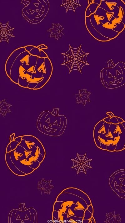 halloween pumpkins and spider web seamless background with orange outline on dark purple backdrop Halloween Purple And Orange Halloween Backgrounds Purple, Purple Halloween Background, Purple And Orange Halloween, indigo
