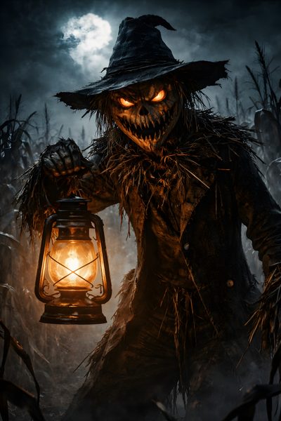a scarecrow holding a lantern in his hands Halloween Scarecrow Dark And Twisted, Wicked Scarecrow, Halloween Horror, Dark Scarecrow Art, black