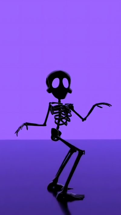 a cartoon skeleton is dancing in the dark purple light with his arms outstretched and legs spread out Halloween Dancing Skeleton Happy Halloween Skeleton, Halloween Funny Pictures, Funny Halloween, medium slate blue