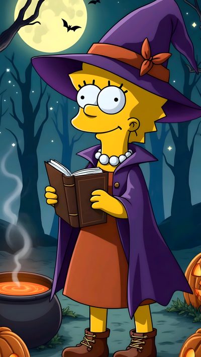 the simpsons is dressed as a witch and reading a book in front of pumpkins Bart Simpson Halloween Simpsons Halloween, Tracy Ullman, Simpsons Treehouse Of Horror, dark slate gray