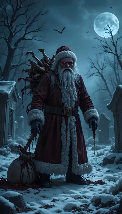 a creepy santa claus standing in the snow Halloween Santa Claus Horror Photos, Christmas Horror, Creepy Christmas, Dark Christmas, dark slate gray
