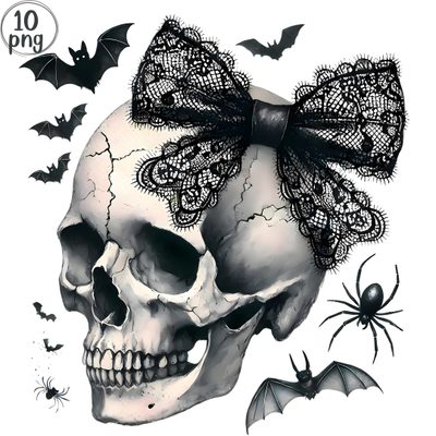 a skull with a bow and bats on it's head, in front of a white background Black And White Halloween Skulls In Bow Skull And Bow Background, Black And White Halloween Skulls In Bow, Skull Bow Drawing, linen
