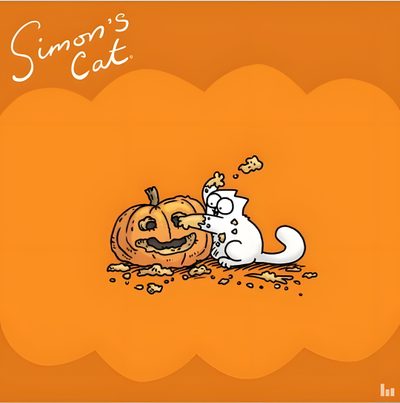 an orange background with a cat and a pumpkin Simons Cat Halloween Hd Simon Halloween, Simon's Cat, Simons Cats, Simon's Cat Lost, dark orange