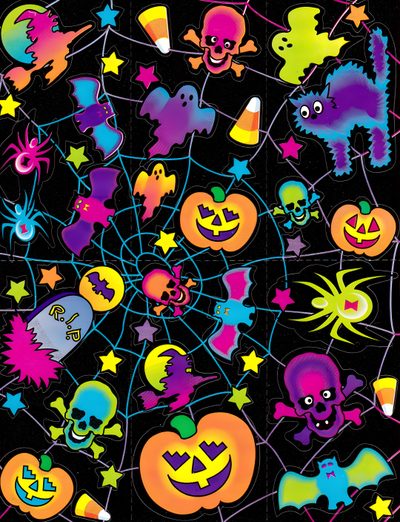 an image of halloween stickers on a black background Lisa Frank Halloween Y2k Halloween Background, 2000s Halloween, 2000s Halloween Aesthetic, black