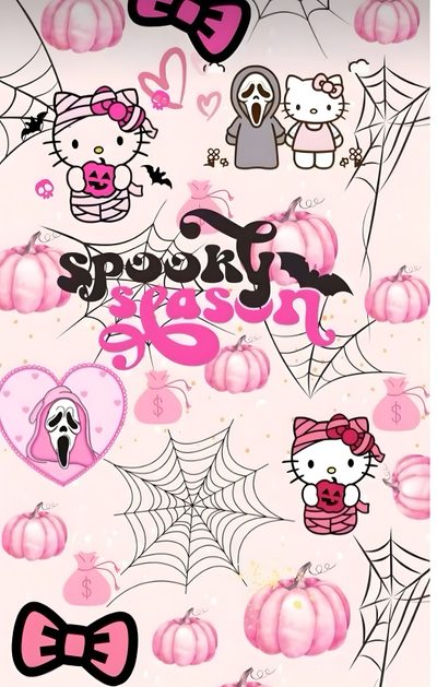 hello kitty halloween wallpaper with pumpkins and spider web Pink Pink Hello Kitty Halloween Hello Kitty Halloween, Pink Hello Kitty Iphone, Halloween Iphone Backgrounds, linen