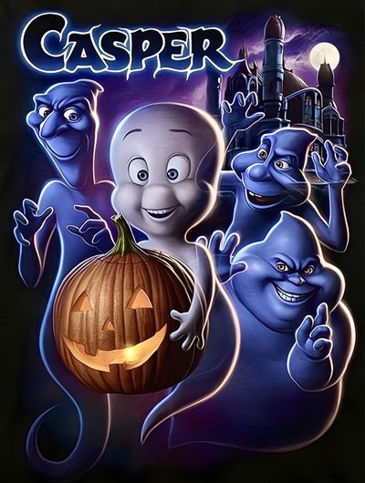 an image of casper and his friends on halloween night with the castle in the background Casper Halloween Casper 1995, Image Halloween, Pet Spider, Casper The Friendly Ghost, midnight blue