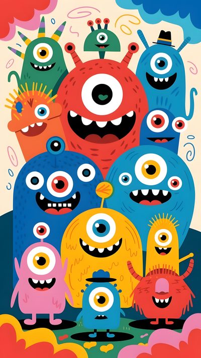 a group of cartoon monsters standing next to each other Halloween Monsters Cute Monster Background, Monsters, Halloween Pattern Seamless, light coral