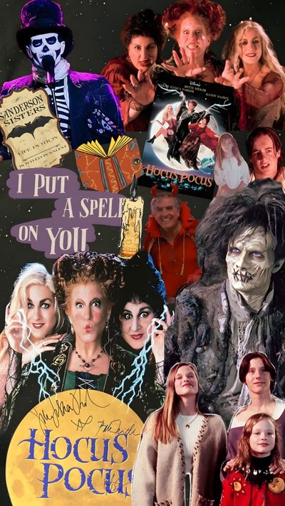 the hockies collage has been altered to look like halloween movies Halloween Hocus Pocus Trick Or Treat, dark olive green