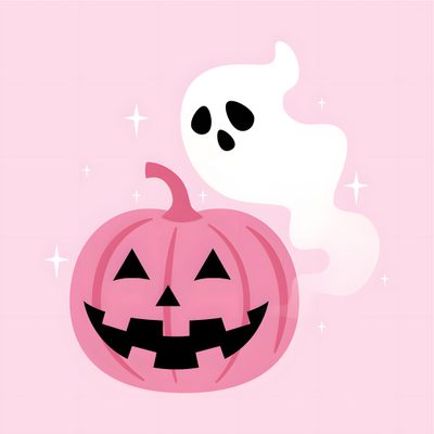 a pink background with a ghost and a jack - o'- lantern on it Pink Pumpkin Halloween Pink Pumpkin Party, Pumpkin Party, Halloween Painting, Friendly Ghost, misty rose