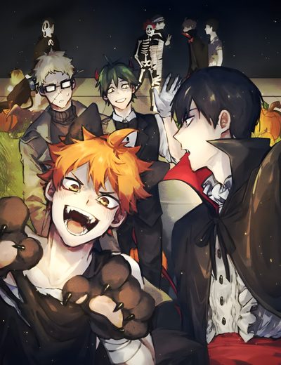 some anime characters are posing for the camera Haikyuu Halloween Haikyuu Fanart Memes, Haikyu, Jujutsu, Dogs, dark slate gray