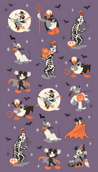 an image of halloween stickers on a purple background Disney Halloween Disney Spooky, Disney Halloween Aesthetic, Vintage Disney Halloween, dim gray