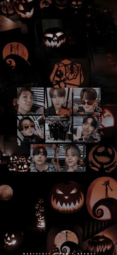 many pumpkins are lit up in the dark with faces carved into them and some have eyes Bts Halloween Bts Halloween, Bts Bulletproof, Bts Chibi, Bts Lockscreen, Album Bts, Halloween, black