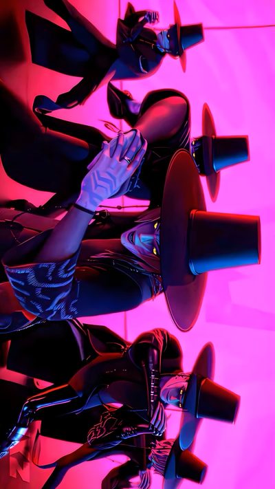 a woman in black latex is standing next to some fake mannequins Saja Boys Halloween Kpop Demon Hunters Your Idol, Saja Boys Evil, Sja Boys, The Saja Boys Demon Forms, indigo