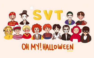 some people are dressed in costumes and have words that say svt on my halloween Seventeen Halloween Seventeen Doodle Art, Seventeen Doodle, Seventeen Character, linen