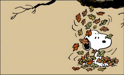 a cartoon dog is playing with falling leaves Snoopy Halloween Chromebook Snoopy Fall Desktop, Snoopy Fall Laptop, Snoopy Fall Macbook, tan