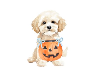 a white dog wearing a pumpkin costume Halloween Poodle Spooky Dog Drawing, December, Shih Tzu Puppy, Tablet, Doodle Dog, Dog Drawing, white