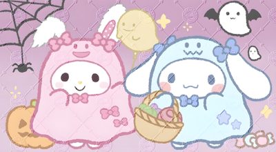 an image of two cartoon animals with halloween decorations Cinnamoroll Halloween Laptop Halloween Sanrio Icons, Sanrio Ghost, Cinnamoroll Halloween, gainsboro