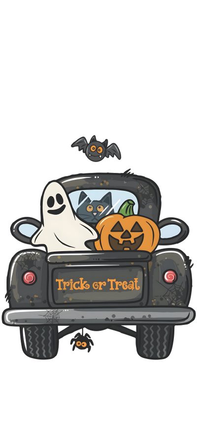 a car with halloween decorations in the back Cute Halloween For Car Seat Truck With Pumpkins, Trunk Or Treat Drawing, Cute Trunk Or Treat Clipart, white