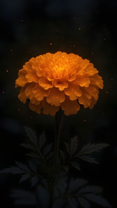 an orange flower is glowing in the dark Halloween Marigold Marigold, Marigold Flower Hd, Sugar Skull Artwork, Wall Paper Phone, black
