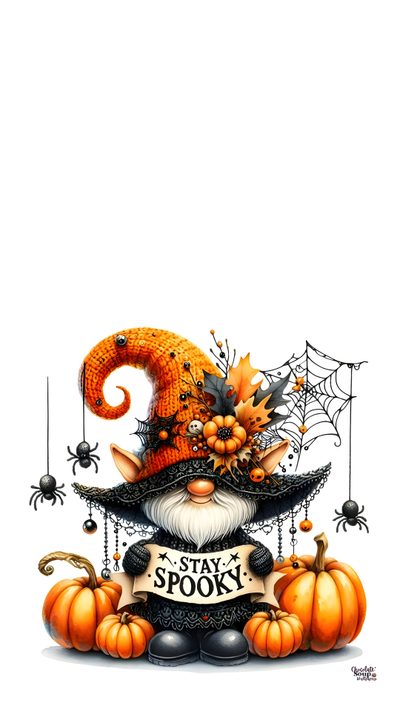 a halloween scene with pumpkins and an orange witch's hat on the top Halloween Gnome Ideas Happy Halloween Cat With Pumpkins, Halloween Gnome Ideas, Gnome Iphone, white