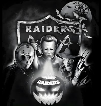 the movie poster for friday's halloween horror film, rad - o - ramas Raiders Halloween Raiders Halloween, Raiders Images, Disney Raiders, Raiders Backgrounds, black