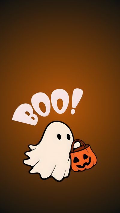 a ghost holding a trick bag with boo on it Halloween Booo Hello Kitty Halloween, Halloween, Halloween Kürbis Schnitzen, saddle brown
