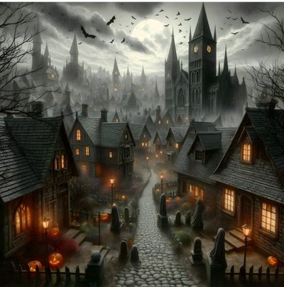 Witch Village, Spooky Town Background, Halloween Old Town Background, Spooky Villages, Haunted Village Background, Spooky Town Landscape, Haunted Village, Haunted Village Art, Halloween Town City Halloween Village For Pc Witch Village, Spooky Town Background, Halloween Old Town Background, dark olive green