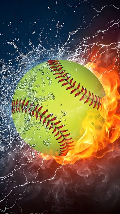 a green ball with red stitchs is in the water on fire and blue background Halloween Softball Softball Iphone, Softball Backgrounds Iphone, Backgrounds Softball, saddle brown