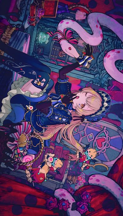 an illustration of a woman laying on top of a bed Pjsk Halloween Project Sekai Cards, Sekai Cards, White Day, Hatsune Miku, Vocaloid, dark slate blue