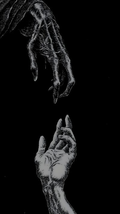 two hands reaching out to each other in the dark, with one holding another's hand Black Aesthetic Halloween Nghệ Thuật Kinh Dị, Sculture Artistiche, Dark Iphone, Creatures Of The Night,
