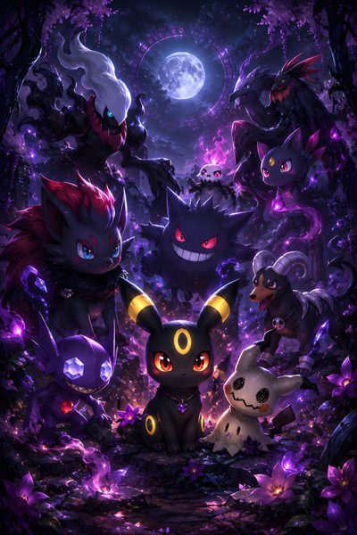 the pokemon movie poster is shown in purple and black colors, with glowing eyes on their faces Halloween Pokemon 4k Gengar All Evolutions, Goth Pokemon, Pokemon Lock Screen, midnight blue