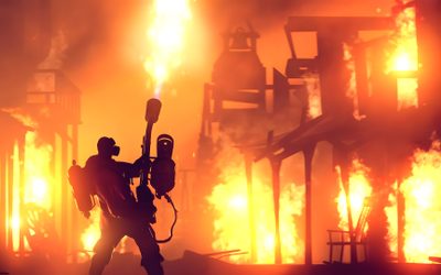 a man with a camera in front of a fire Tf2 Halloween Meet The Pyro, Baby Pyro, Pyro, Team Fortress 2, Team Fortress 2 Pyro, The Pyro Tf2, tomato
