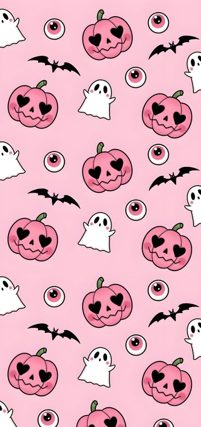 a pink background with lots of halloween pumpkins and ghost faces on the bottom half Pink Pumpkin Halloween Halloween Iphone Pink, Cute Pink Halloween Iphone, Pink Halloween Iphone,