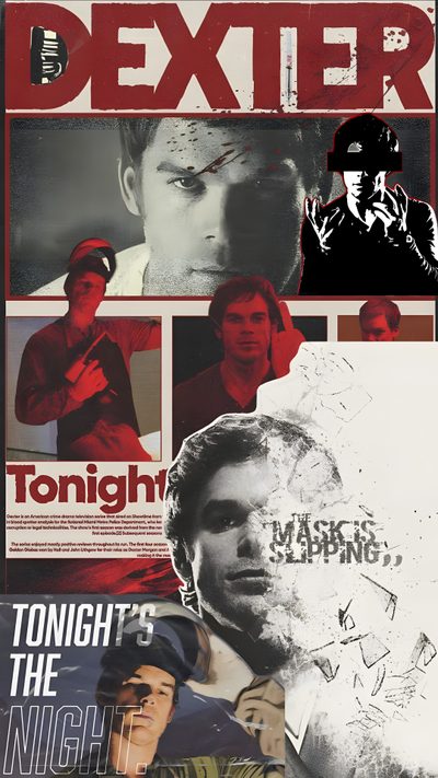 the poster for dexter is shown in red and black, with images of men's faces Dexter Halloween Dexter Morgan, Dexter Film, Dexter Comic, Dexter Background, Dexters, dim gray