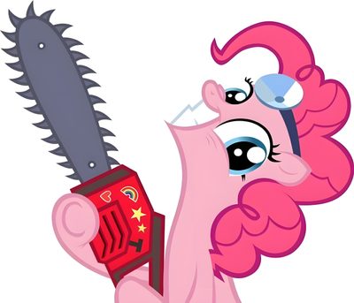 the pinkie is holding up a saw Pinkie Pie Halloween Pie Drawing, Pink Pie, Equestria Girl, Mlp Fan Art, My Lil Pony, lavender blush