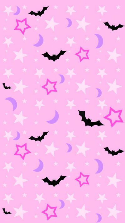 bats and stars on a pink background Pink Pastel Halloween Bats Bat Background, Bats Background, Pastel Bat, Bat Phone Background, Purple Bat,