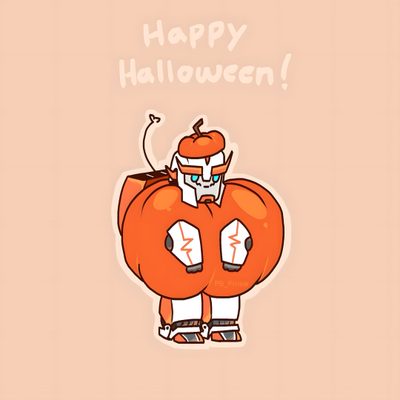 a cartoon character holding a pumpkin with the words happy halloween on it's chest Transformers Halloween Autobot Pumpkin Carving, Transformers Christmas Pfp, Pumpkin Tf, wheat