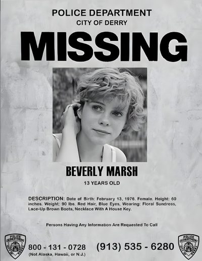 the missing poster for beverly marsh Missing Halloween Poster Beverly Marsh Poster, Barb Missing Poster Printable, It Missing Posters, silver