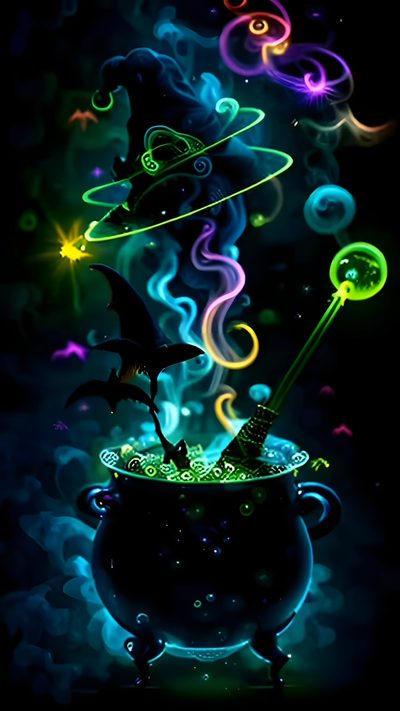 a witches caulder is lit up with colorful lights Halloween Witch Cauldron Creepy Clown Pictures, Happy Halloween Gif, Halloween Live, black