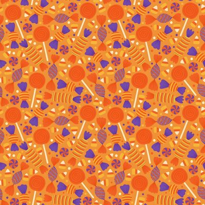 an orange and blue background with candy canes Halloween Fabric Candy Halloween Design Candy Fabric, Candy Fabric Pattern, Halloween Candy Art, peru
