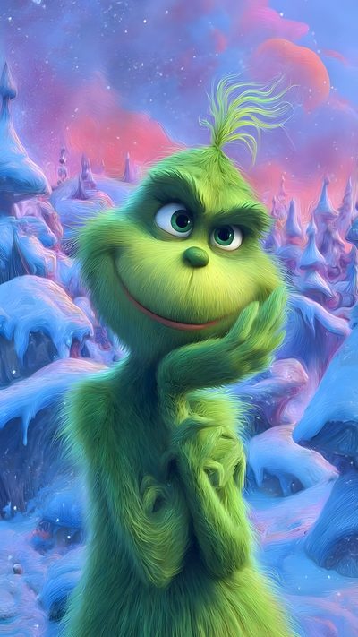 the grin is standing on his hind legs in front of snow covered hills and trees Halloween Grinch Winter Grinch, Christmas Phone Backgrounds, Grinch Images, Grinch Stuff, light slate gray